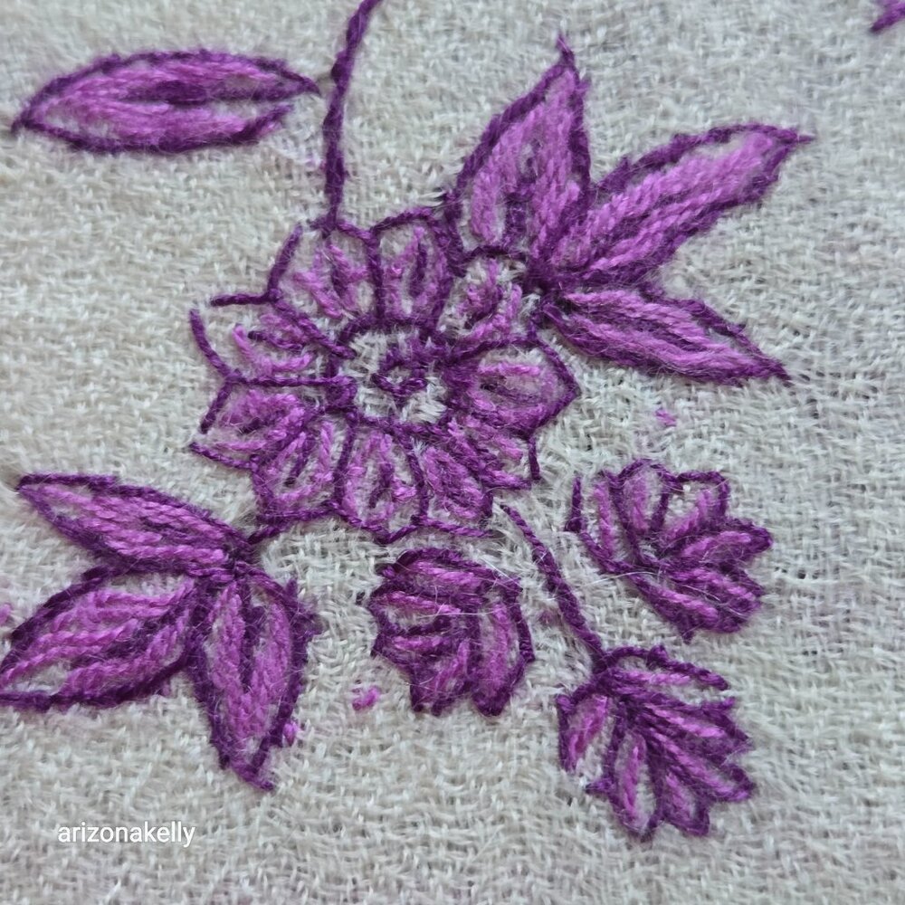 NWOT Cashmere Lightweight Scarf with Purple Embroidery - Picture 11 of 11